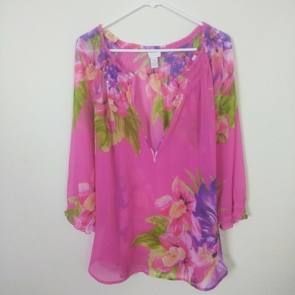 Chico's Tops - Chico's 3 Floral Peasant Style Sheer Top